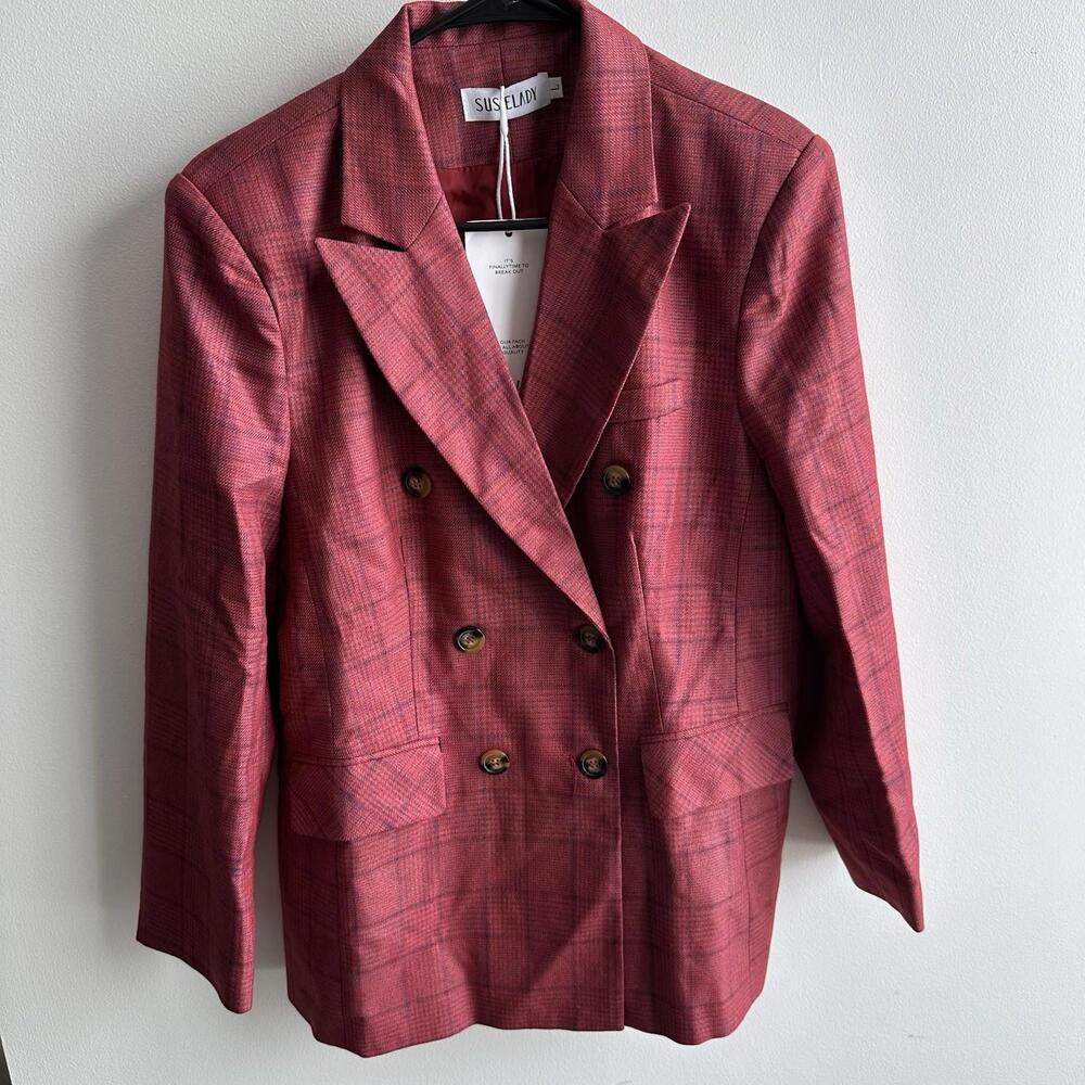 Susielady Women’s Suit Jacket Red And Blue Size Large NWT